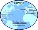 K" Line TransAtlantic Car Carrier RoRo Export Route Service Map
