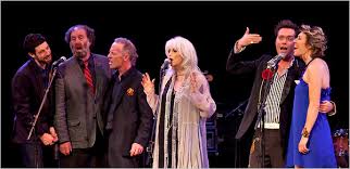 “A Celebration of Kate McGarrigle” at Town Hall included, from left, Sylvan Lanken, Dane Lanken, Vincent Dow, Emmylou Harris and Rufus and Martha Wainwright ... - TRIBUTE-articleLarge