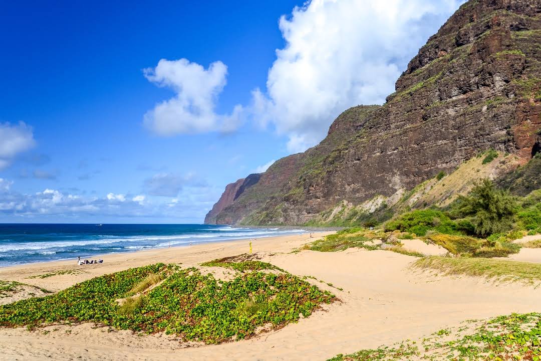 Foto von Polihale State Beach mit beiger sand Oberfläche