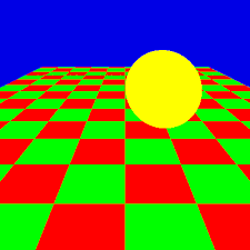 Image result for sphere checkered plane raytrace