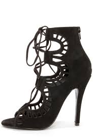 Cute Black Booties - Suede Booties - Peep Toe Heels - Lace Up ...