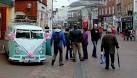 An attention-seeking 1964 VW Camper with post-Christmas shoppers in Hereford - via Daymix