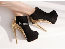 Black Suede Platform Pump /White And Gold Color Split Joint High ...