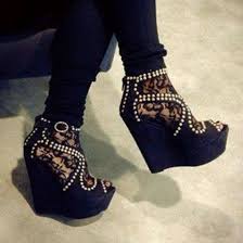 Shoes: wedges, black, sexy, heels, pearl - Wheretoget