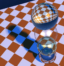 Image result for sphere checkered plane raytrace