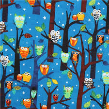 blauer Stoff süsse Eulen Robert Kaufman kawaii - Eulen Stoffe ... - blue-fabric-cute-owls-Robert-Kaufman-kawaii-154007-2