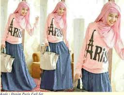 GROSIR BAJU MUSLIM DENIM PARIS FULL SET | modenagrosir