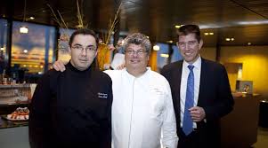 Hitting new heights: (Left to right) Fabien Legon, Gilles Dupont and SSP Switzerland Managing Director Rick Stavast celebrate the opening of the Altitude ... - ssp_chefs_rich_jan09