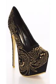 Black Gold Rhinestone Platform Pump Heels Heel Shoes online store ...