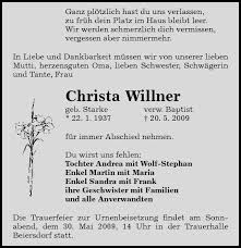 Christa Willner : Traueranzeige - Christa Willner : Galerie - SZ ...