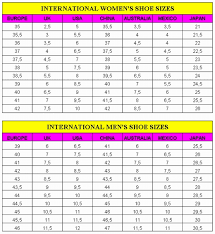 womens shoes size chart