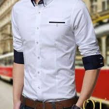 Jual [mr white VL] pakaian pria kemeja slim fit warna putih (baju ...