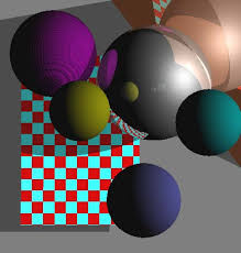 Image result for sphere checkered plane raytrace