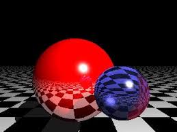 Image result for sphere checkered plane raytrace