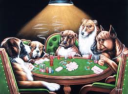 dog playing poker painting