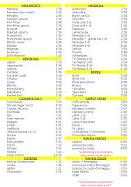 listino prezzi bar