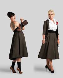 Gizzi Erskine (left), 30, and Ruth Powell, 47, both wearing the brown wool pin-striped circle skirt, £1,320, by Louis Vuitton Maison - skirt_1699784a