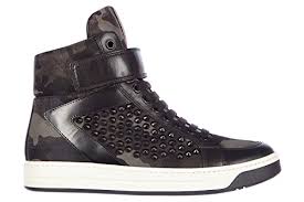 PRADA Women'S Shoes High Top Leather Trainers Sneakers Camouflage ...