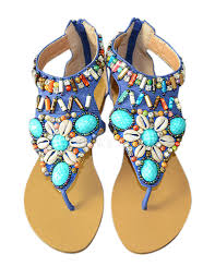 Bohemian PU Leather Beading Beach Sandals For Women - Milanoo.com