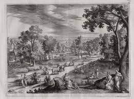 Aegidius Sadeler(1570-1629) Hans Bol inv. published in Prague in 1601. Etching and engraving after Hans Bol (1543-93). Shown is a very flat Flemish ... - xxe21