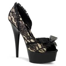 Buy 6 Inch High Heel Sexy Shoes Black Lace Peep Toe Pumps Platform ...