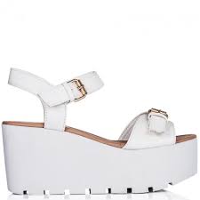 Buy GOLDEN Heeled Flatform Platform Sandal Shoes White Leather ...