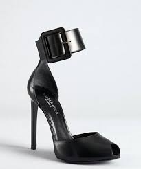 Yves Saint Laurent Black Leather Ankle Strap Open Toe Heels Bawly ...