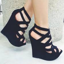 Shoes: pumps, wedges, heels, straps, style, black, black heels ...