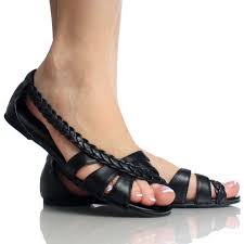 Witty-Black Sandal -- [Black Braided Open Toe Strappy Flat Casual ...