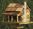 Amish Country Rustic Handmade Log Cabin Bird Feeder With Rock Chimney