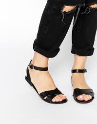 Pieces | Pieces Black Leather Sara Flat Sandals at ASOS