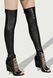 Top Quality Sexy Black Stretch Leather Thigh High Gladiator Boots ...