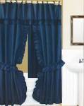 Dark Blue Double Swag Fabric Bathroom Shower Curtain Attached ...