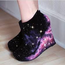 Shoes: black, stars, galaxy print, wedges, shoes black wedges ...