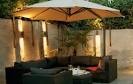 Romantic outdoor gazebo design with lighting and black sofa ideas ...
