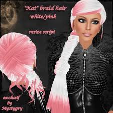 Second Life Marketplace - Kat white pink hair braid right with ... - z%20kat%20hair%20white%20pink