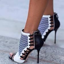 Shoes: heels, black, white, peep toe, sandals, black and white ...