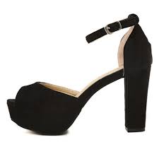 US$34.73] - Black Fish Mouth Chunky Heel Ankle Strap Pumps ...