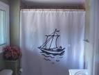 sailing boat Shower Curtain yacht lake sea water by eternalart