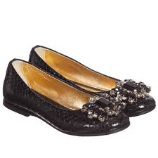 QUIS QUIS Girls Black Leather Shoes With Jewels - Children Boutique