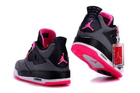 Women Air Jordan 4 Grey Pink Black GS Size Basketball Shoes cheap sale