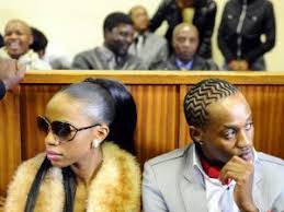 STANDING BY: Hip hop artist Molemo Jub Jub Maarohanye sits next to his girlfriend Kelly Khumalo in court in 2010. Picture: Jennifer Bruce. Noni Mokati - 1459382710