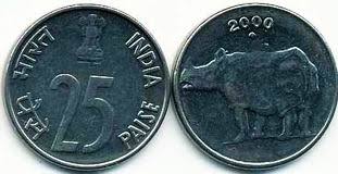 Different types of 25 paise coins