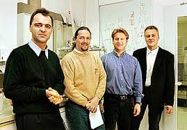 Vier von fünf Heidelberger Preisträgern des Bio-Future-Preises: (v.l.) Dr. Matthias Wilm, Dr. Horst Simon, Dr. Henning Walczak, Dr. Markus Sauer. - preistrg