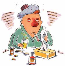 Sick man wiht a tissue box and pills/medicine. Get ready for the upcoming 2012-2013 flu season! 