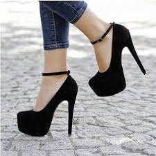 Fashionable Black Suede Platform High Heel Shoes with Ankle Strap ...