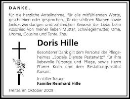 Doris Hille : Danksagung - Doris Hille : Galerie - SZ Trauer
