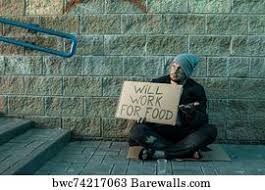 homeless sign with the words "Will work for food" written on it