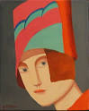 Louise SCOTT - Portrait au chapeau vert, rose et rouge - 1170