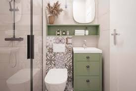Shelves or cabinets above the toilet or sink in tiny bathroom